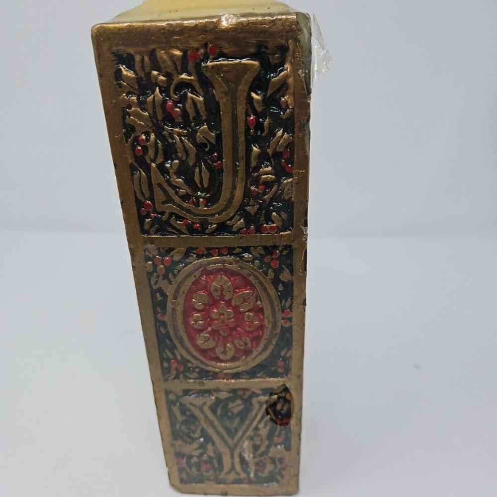 Vintage JOY Christmas Holiday Molded Pillar Candle World Bazaar 9" Unscented MIP